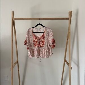 American Eagle floral lace up Top